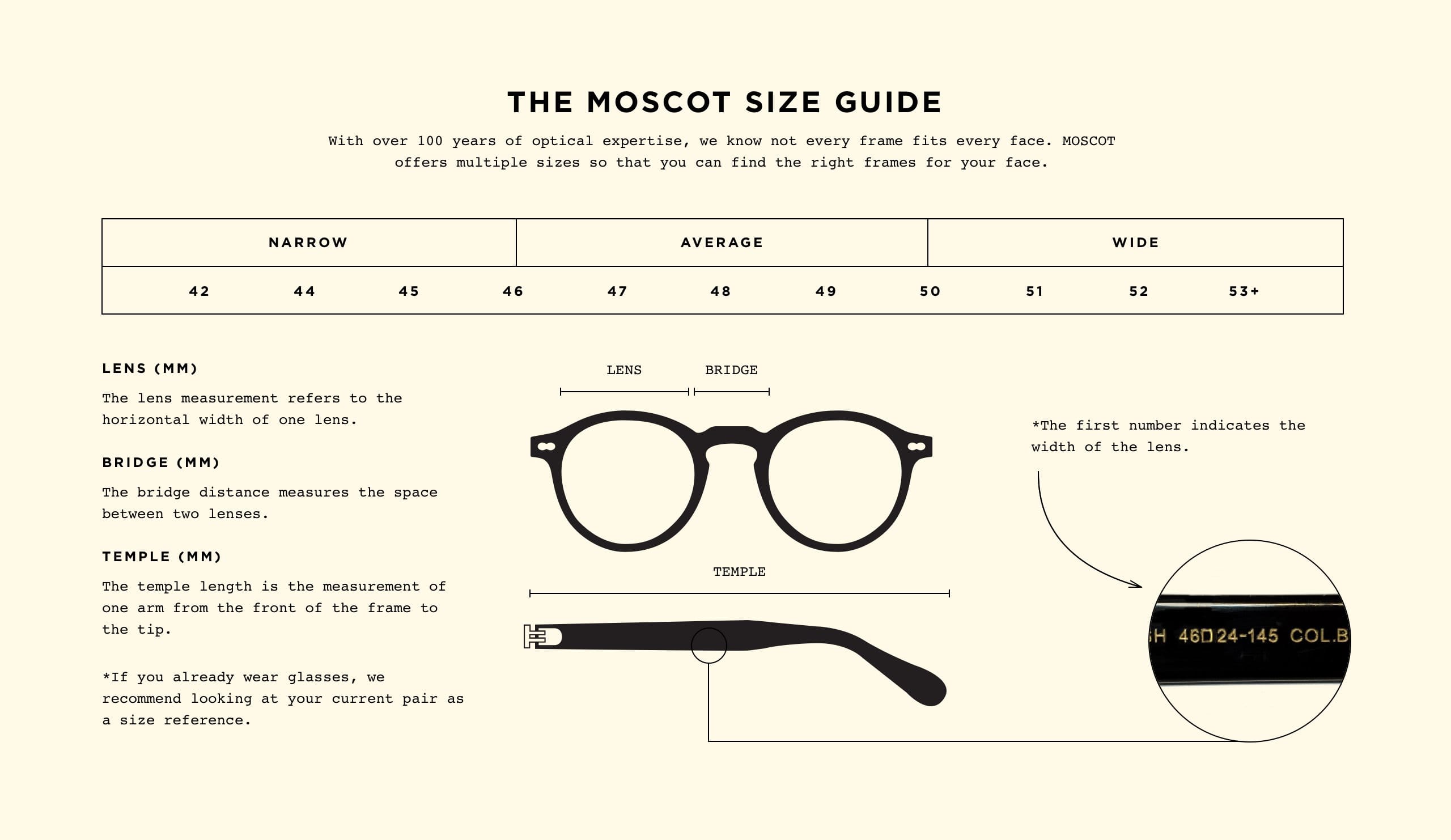 Moscot size guide